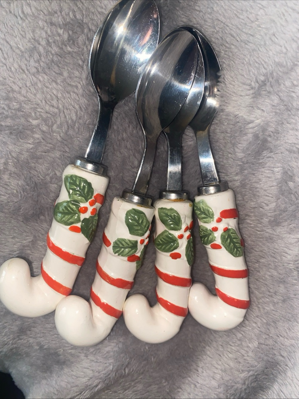 VTG Made In Japan‎ Candycane Handles Stainless Steel Condiments Spoons  Set Of 4